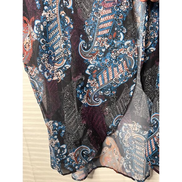 Sheer Paisley Open-Front Kimono Cardigan XXL Lightweight Boho Purple Blue Black - Picture 6 of 15